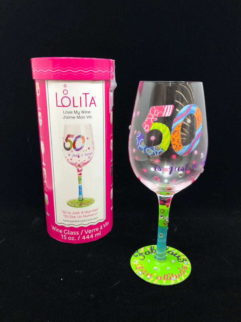 50 IS JUST A NUMBER- WINE GLASS IN BOX.