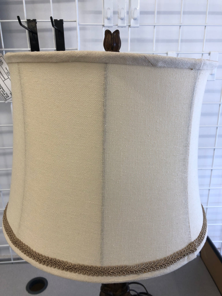 HEAVY DISTRESSED BASE LAMP W WHITE SHADE.