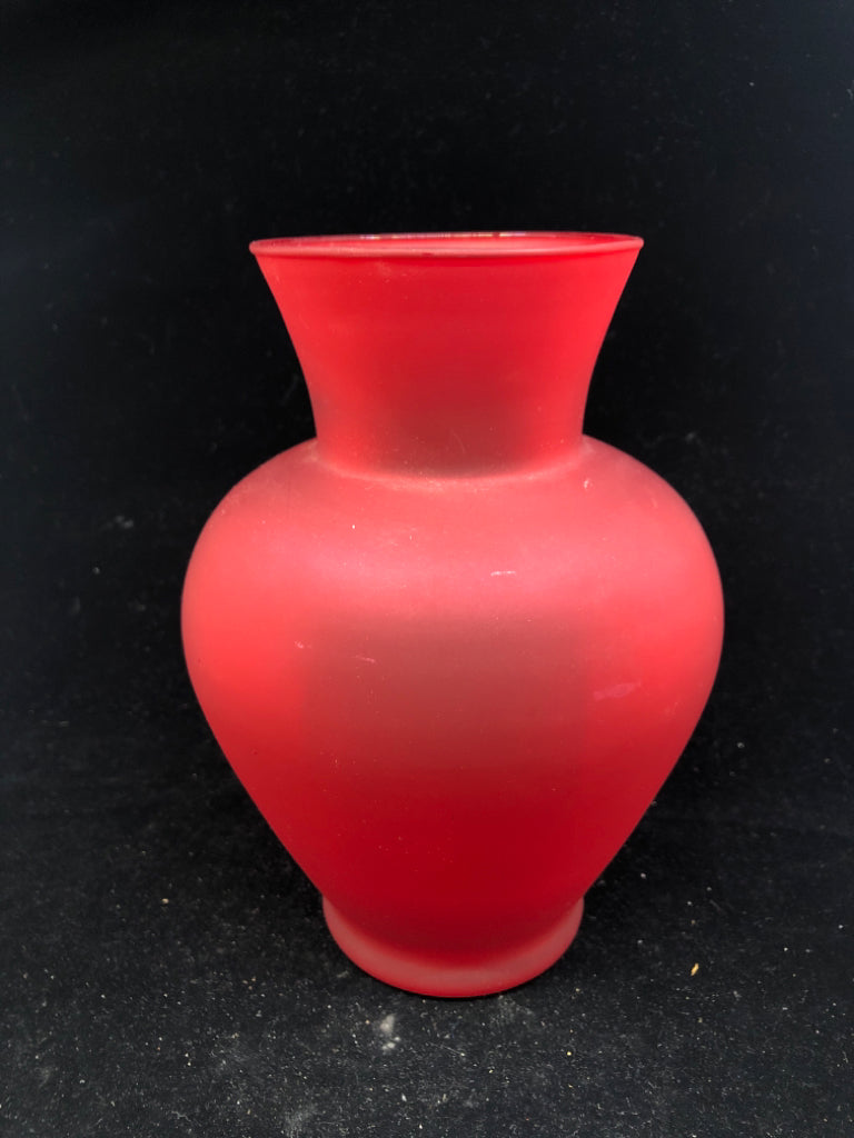 RED FROSTED GLASS VASE.