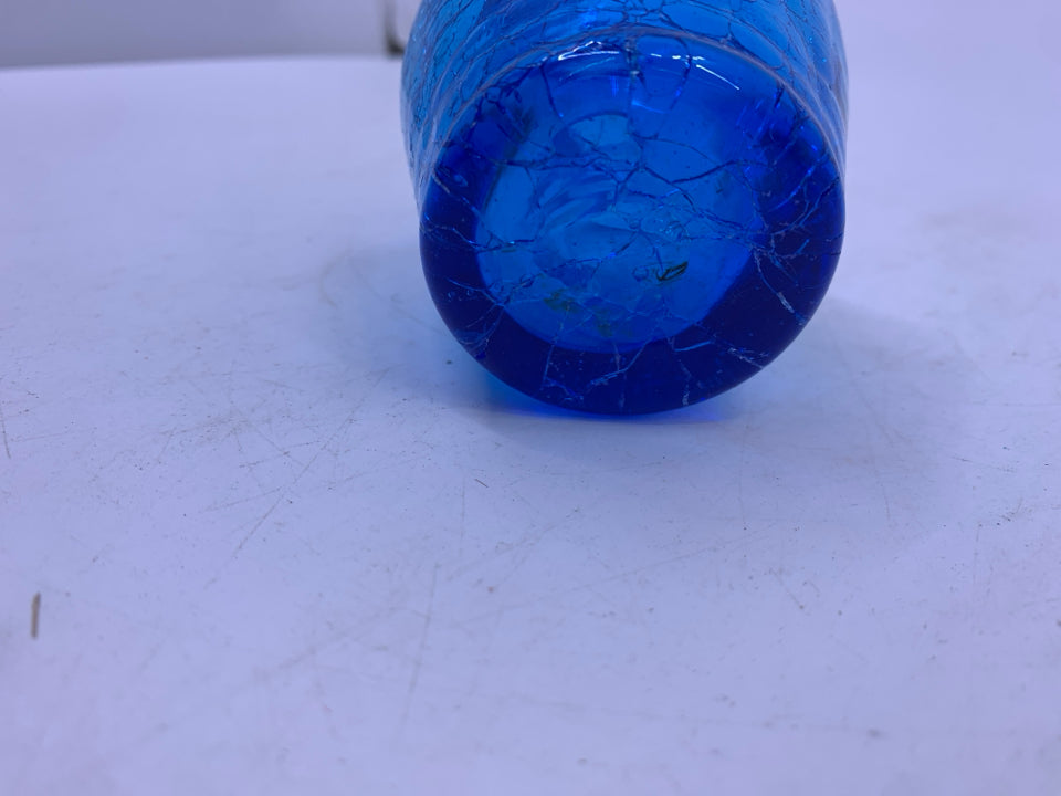 MINI BLUE CRACKLE GLASS PITCHER.
