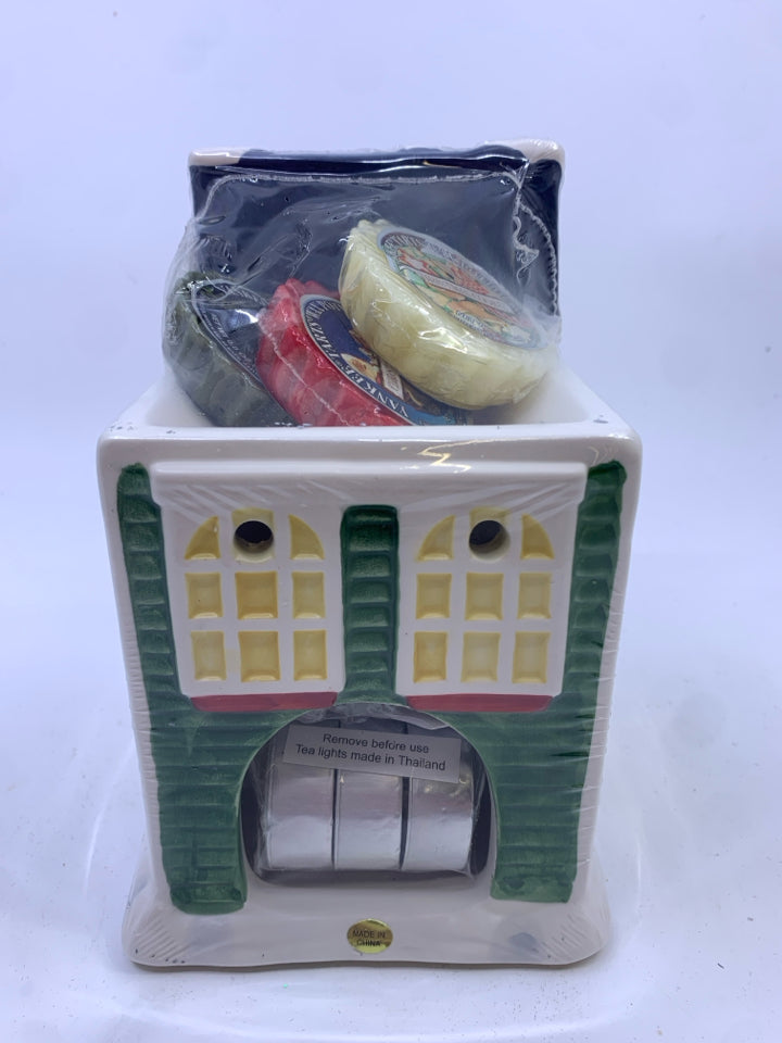 NIP CERAMIC CANDLE SHOPPE TEA LIGHT HOLDER YANKEE CANDLE + 3 SCENTS.
