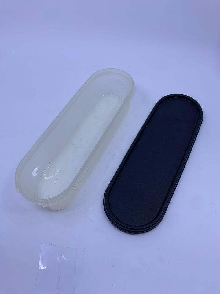OVAL TUPPERWARE CONTAINER W BLACK LID.