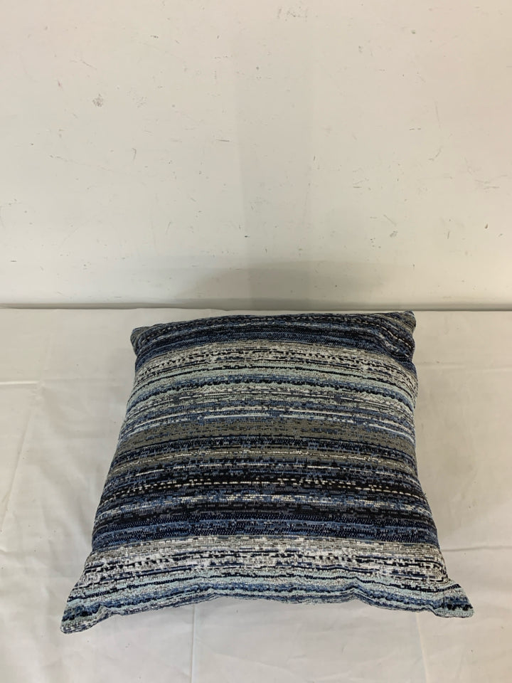 BLUE WHITE STRIPED PATTERN SQUARE PILLOWS.