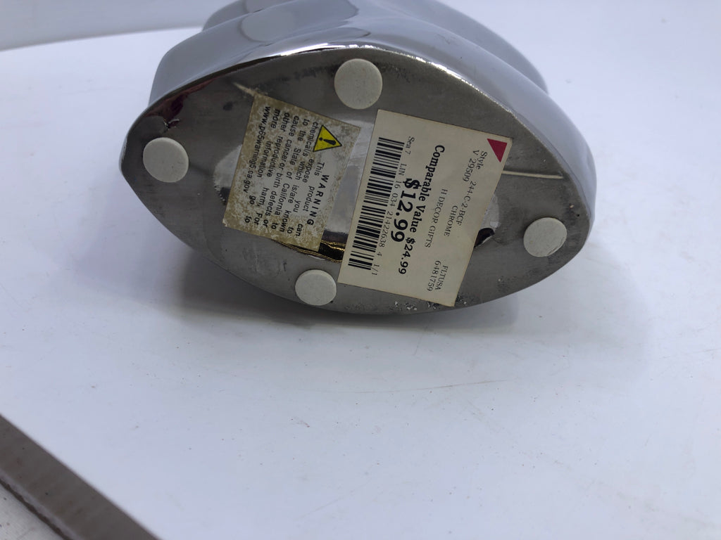 SILVER METAL TEXTURED VASE W NARROW NECK.