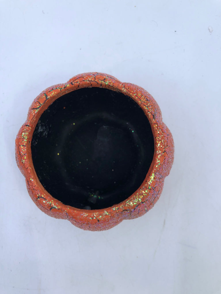 CRACKLE JACK O LANTERN TEAL IGHT HOLDER.