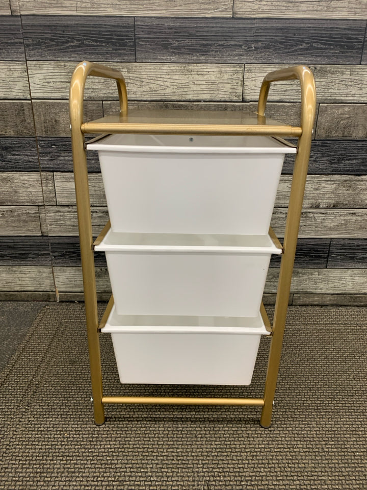 3-DRAWER GOLD PLASTIC ORGANIZER.