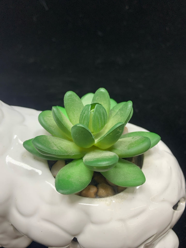 FAUX SUCCULENT IN WHITE CERAMIC GIRAFFE.