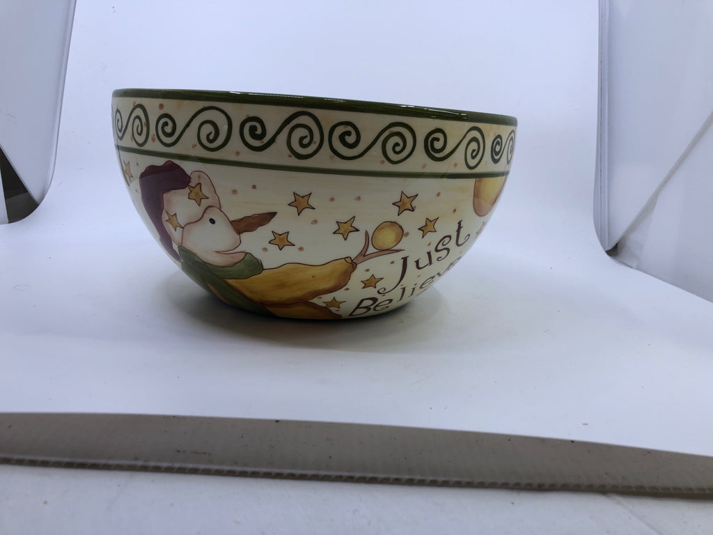 JUST BELIVE YELLOW/GREEN SNOWMAN SERVING BOWL.