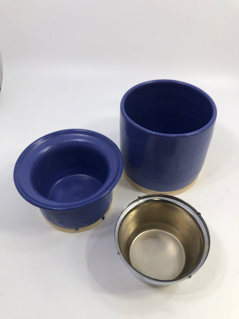 BLUE CERAMIC 2PC DIP CHILLER SET + STAINLESS STEEL INSERT.