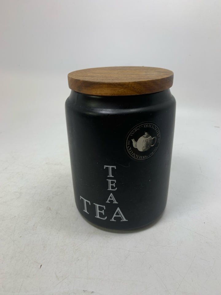 CERAMIC TEA CANISTER W/ WOOD LID.