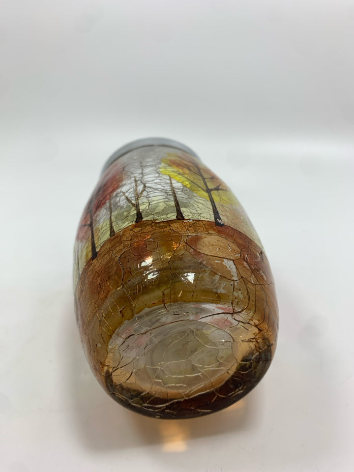 FALL TREES CRACKLE GLASS TEA LIGHT HOLDER.