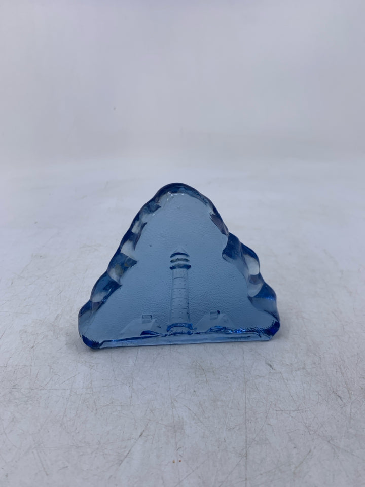 GLASS BLUE CRAVED LIGHT HOUSE.