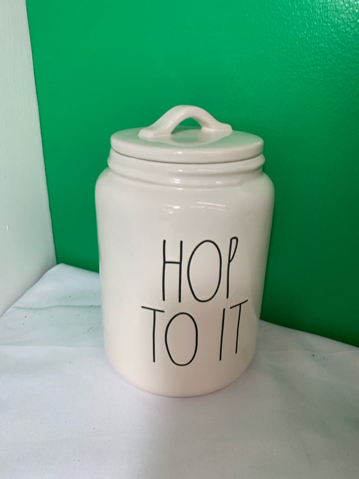 RAE DUNN HOP ON IT CANISTER.