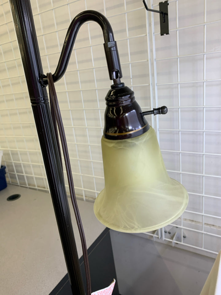 BLACK BASE TWO HEAD GLASS SHADE LAMP.