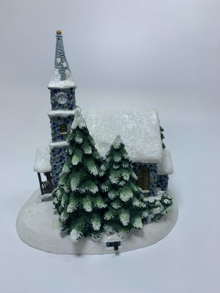 THOMAS KINKADE "SUNDAY EVENING SLEIGH RIDE LIGHT UP SNOWY CHURCH.