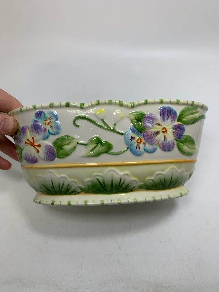 PORCELAIN CLASSICS HALCYON EMBOSSED PANSIES PLANTER/BOWL.