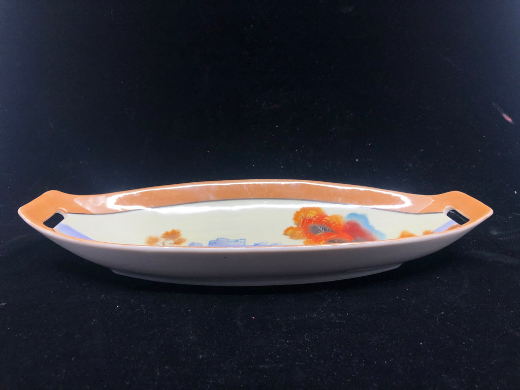 VTG ORANGE FLORAL TRAY- JAPAN.