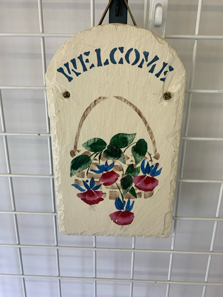 "WELCOME" FLORAL WALL HANGING SLATE.