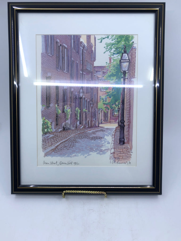 ACORN ST, BEACON HILL PRINT IN BLACK FRAME- SIGNED.