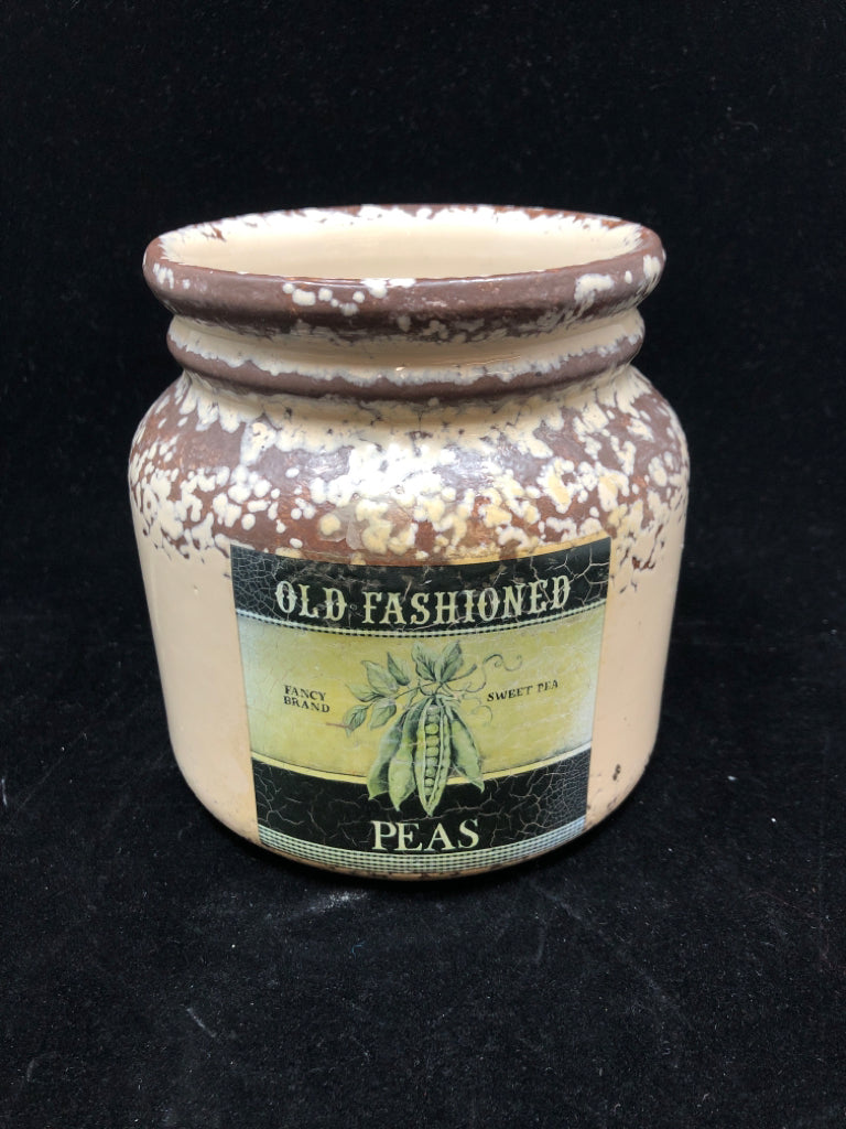 RUSTIC CERAMIC JAR BEIGE BROWN CRACKLE.