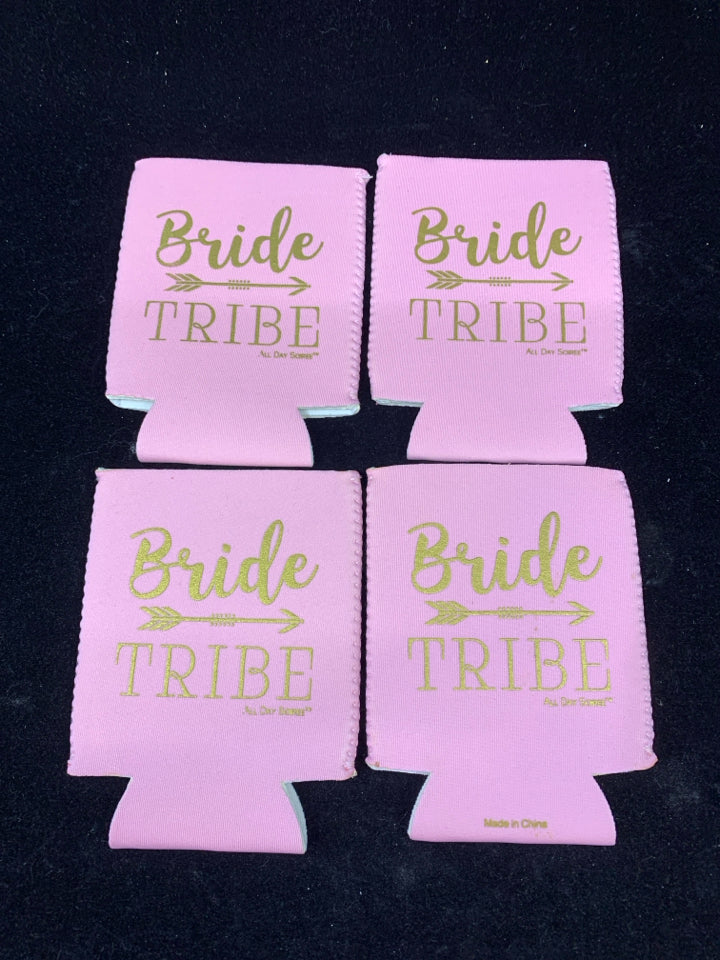 4 PINK BRIDE TRIBE DRINK HOLDERS.
