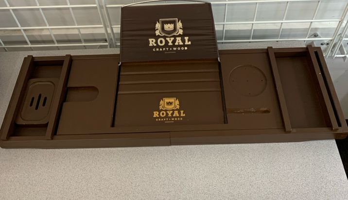 ROYAL CRAFT & WOOD BAMBOO BATHTUB CADDY TRAY W/DETACHABLE PIECES.