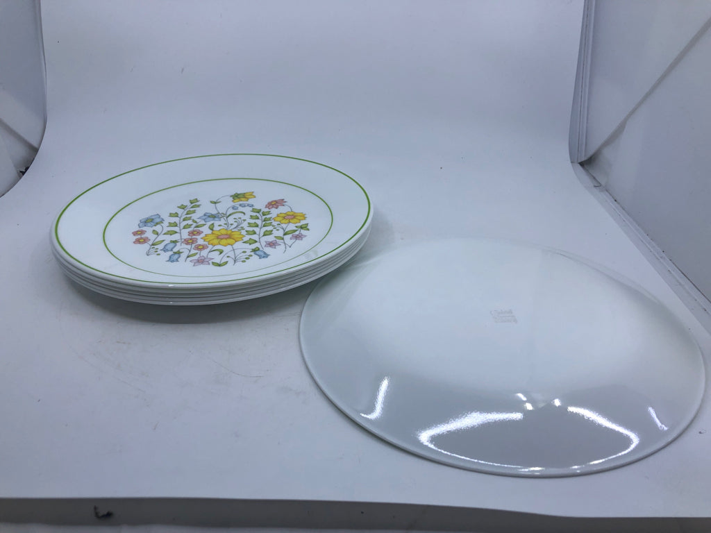 6 YELLOW FLORAL CORELLE DINNER PLATES.