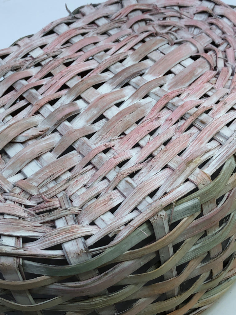 LIGHT PINK & GREEN WOVEN BASKET.
