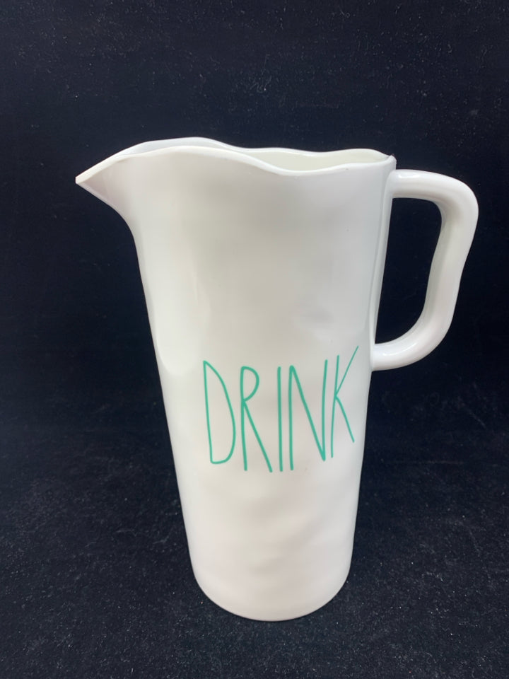 WHITE MELAMINE RAE DUNN "DRINK" PITCHER.