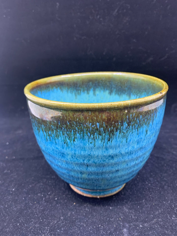 BLUE W GREEN POTTERY BOWL.