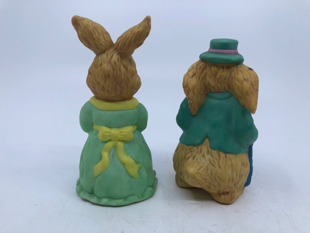 2PC BUNNY COUPLE W/GREEN DRESS AND COAT.