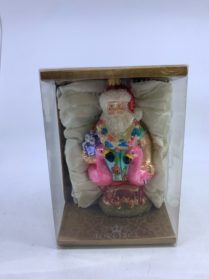NIB SANTA ORNAMENT W/ FLAMINGOS