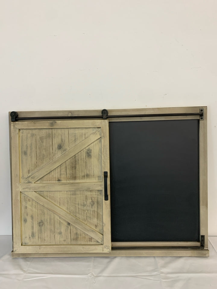 CHALKBOARD WALL HANGING W BARN DOOR SLIDE.