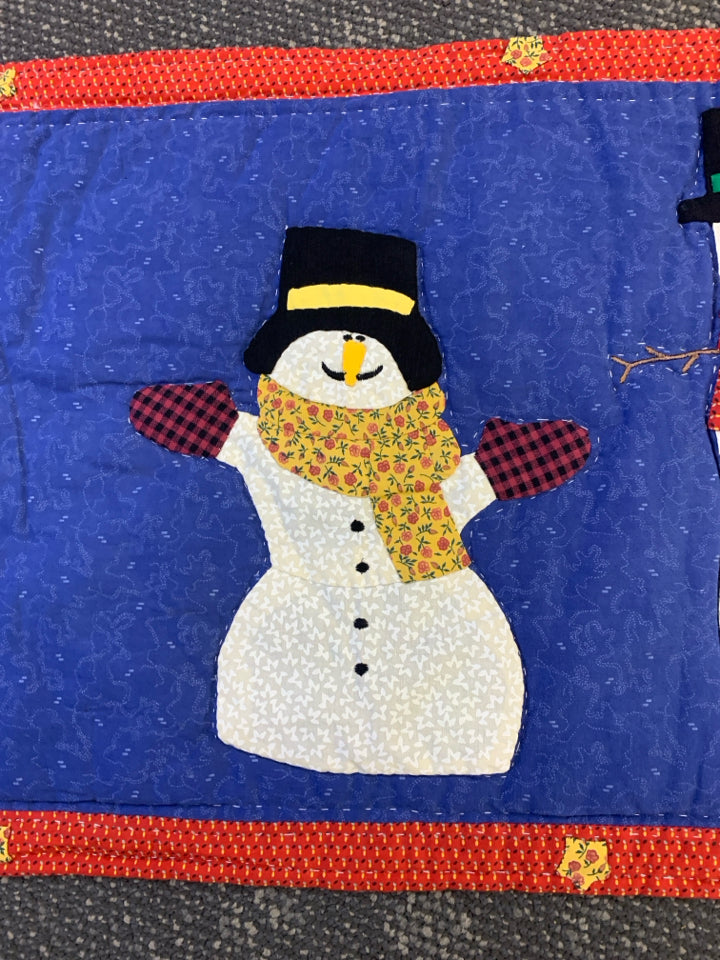 BLUE QUILTED SNOWMEN RUNNER.