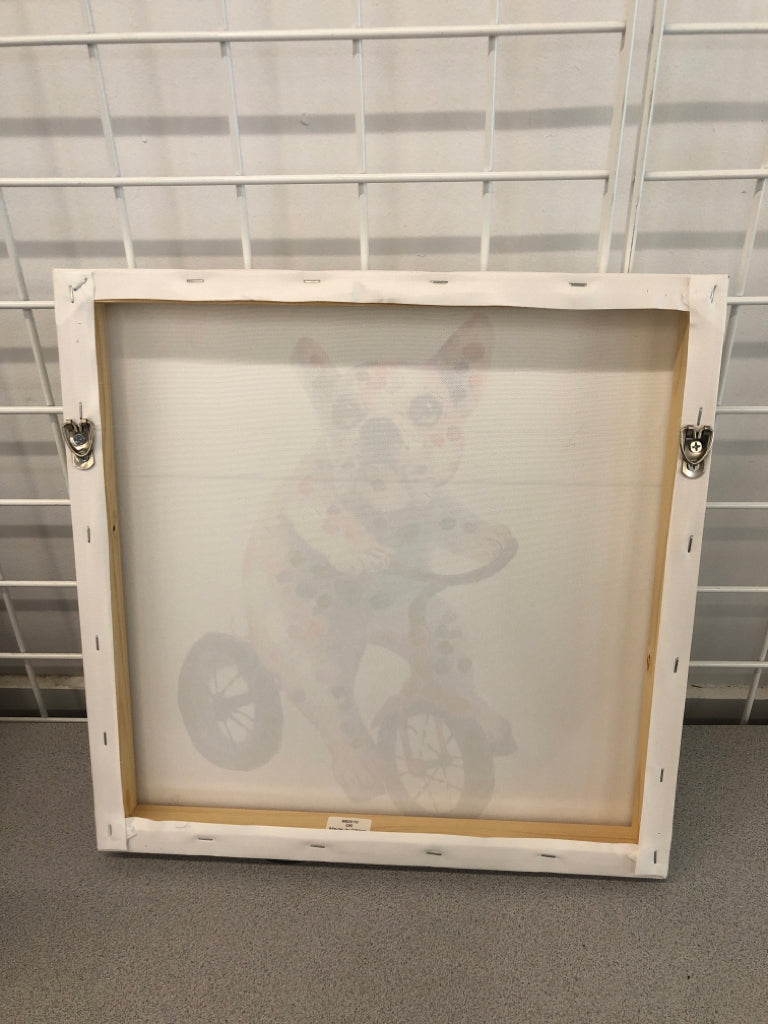 TEXTURED COLORFUL DOG WITH BICYCLE CANVAS ART.