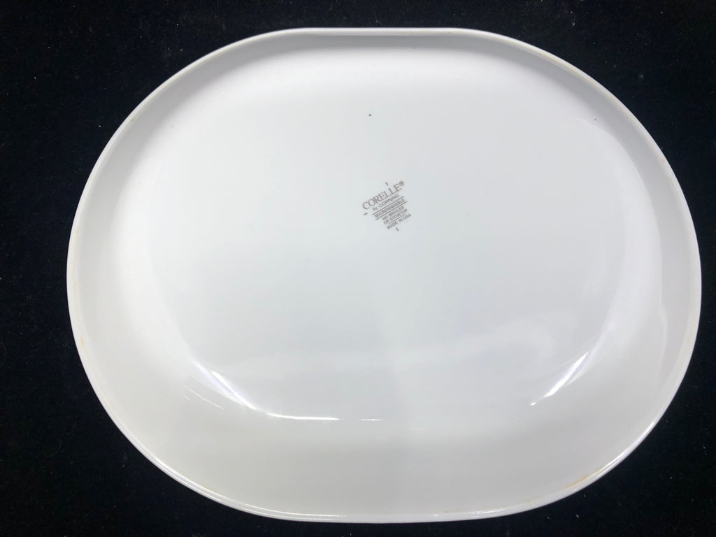 CORELLE WHITE OVAL SERVING PLATTER W FLOWER DETAIL.