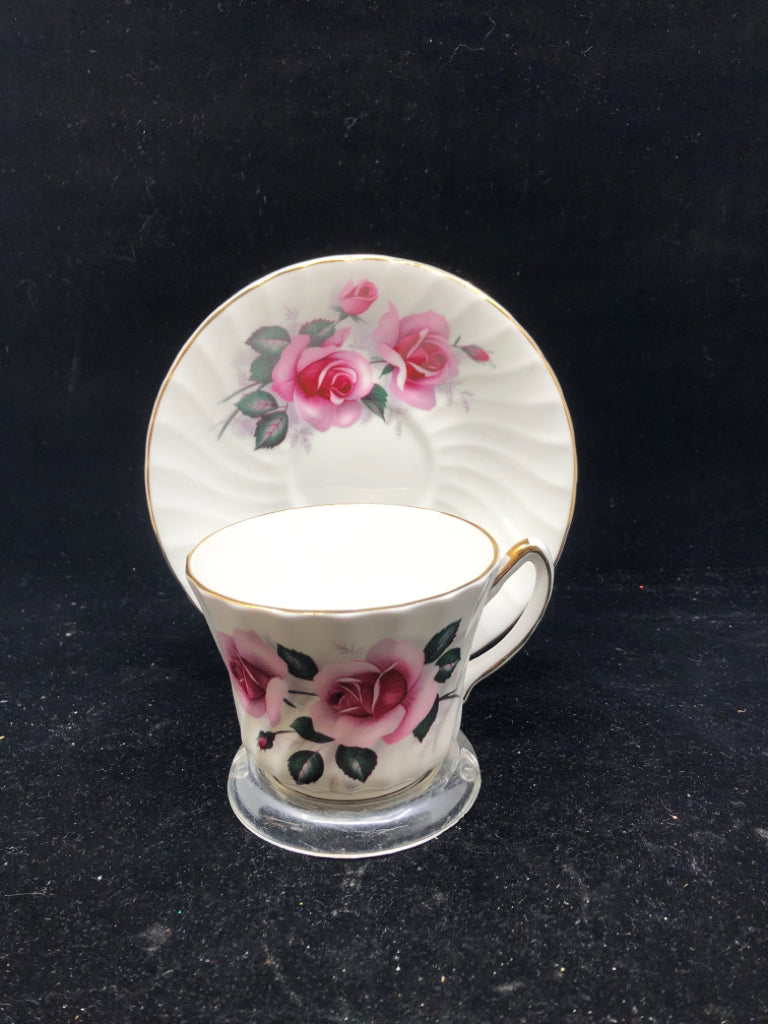 ROYAL SUTHERLAND PINK ROSE TEA CUP AD SAUCER.