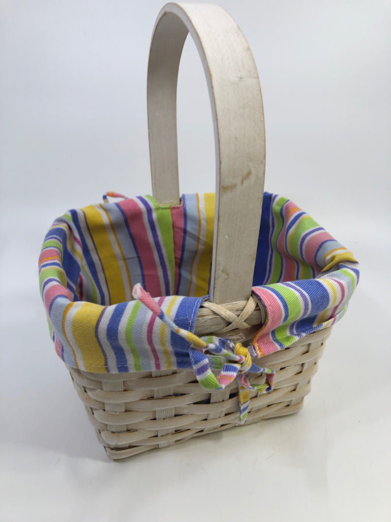 FABRIC LINED WHITE BASKET.