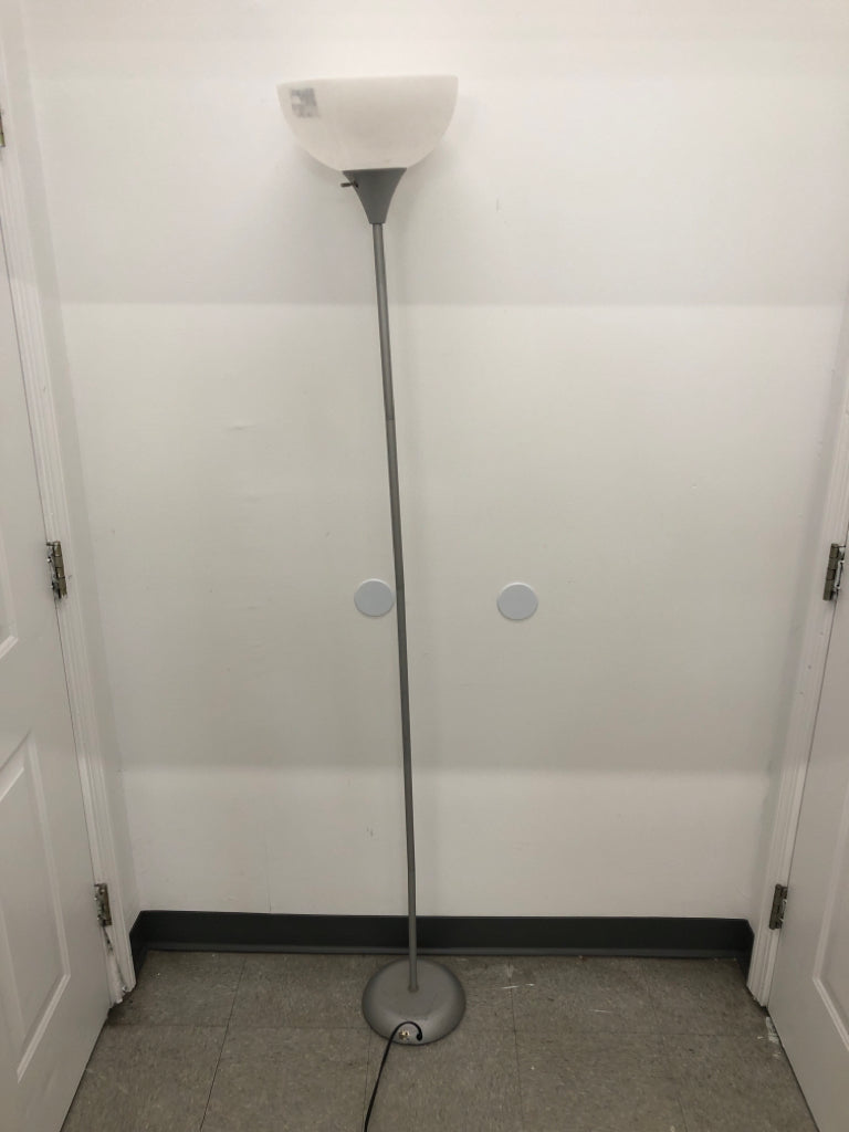 TALL GREY FLOOR BASE LAMP.