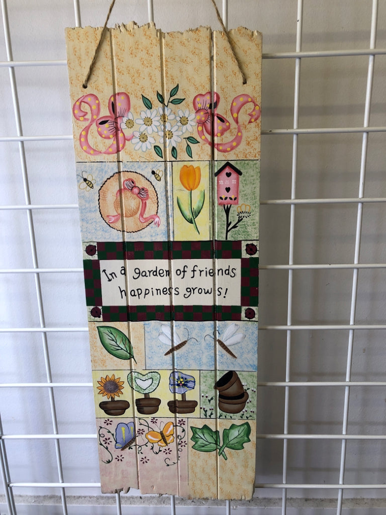 IN A GARDEN OF HAPPINESS WOOD WALL HANGING.