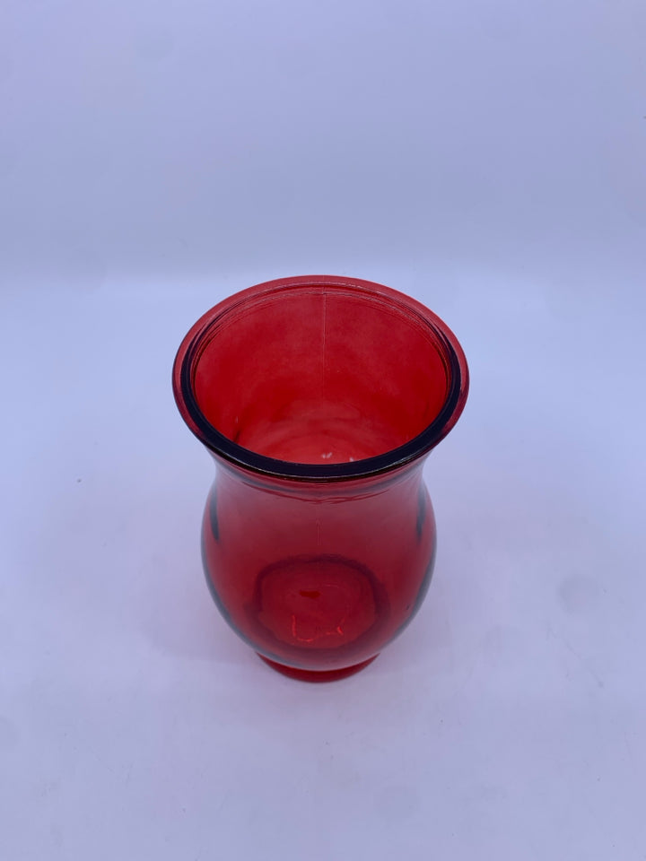 RED TINTED GLASS VASE.