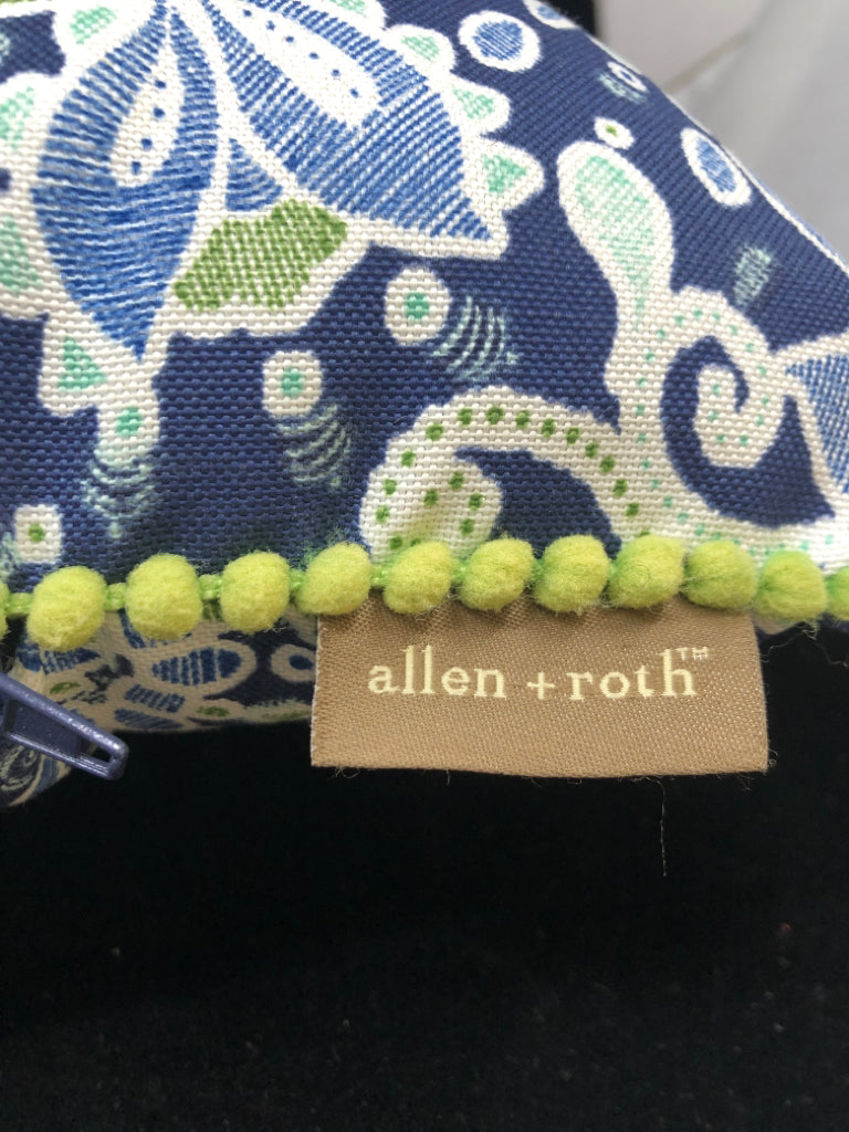 BLUE/GREEN/WHITE PAISLEY ACCENT PILLOW-ALLEN & ROTH.