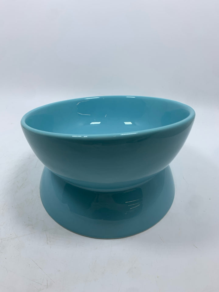 YUMMY TEAL CERAMIC CAT FOOD BOWL.