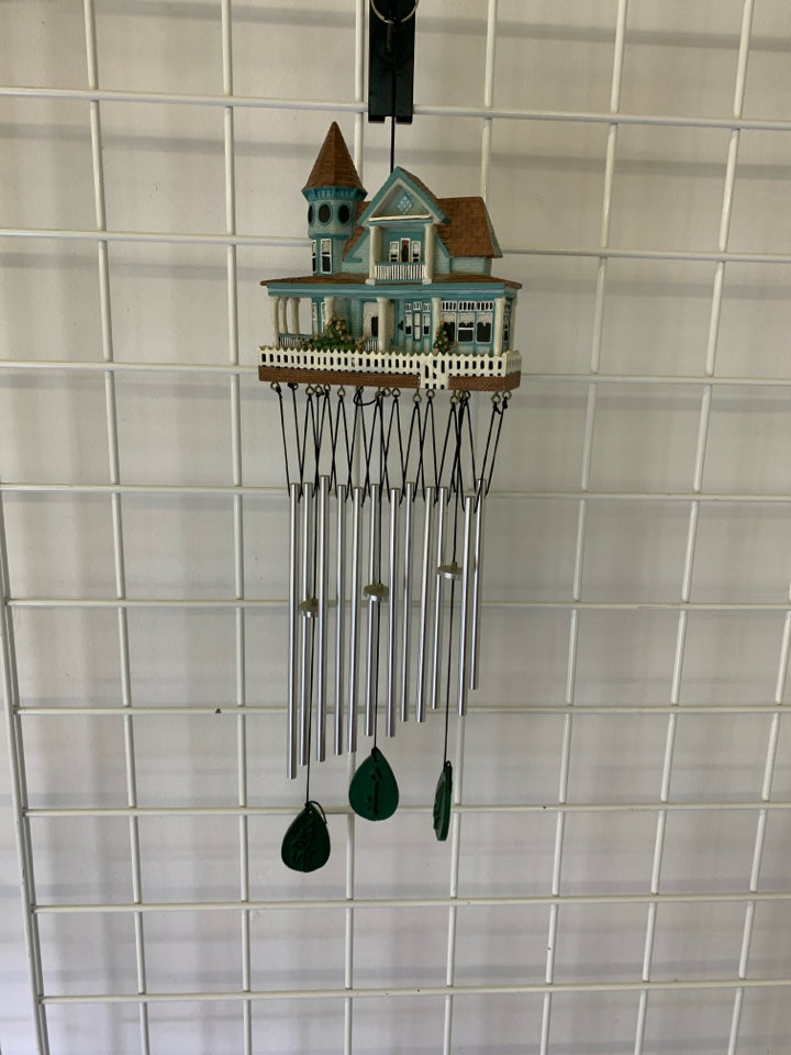 TEAL RESIN VICTORIAN HOUSE WINDCHIME.