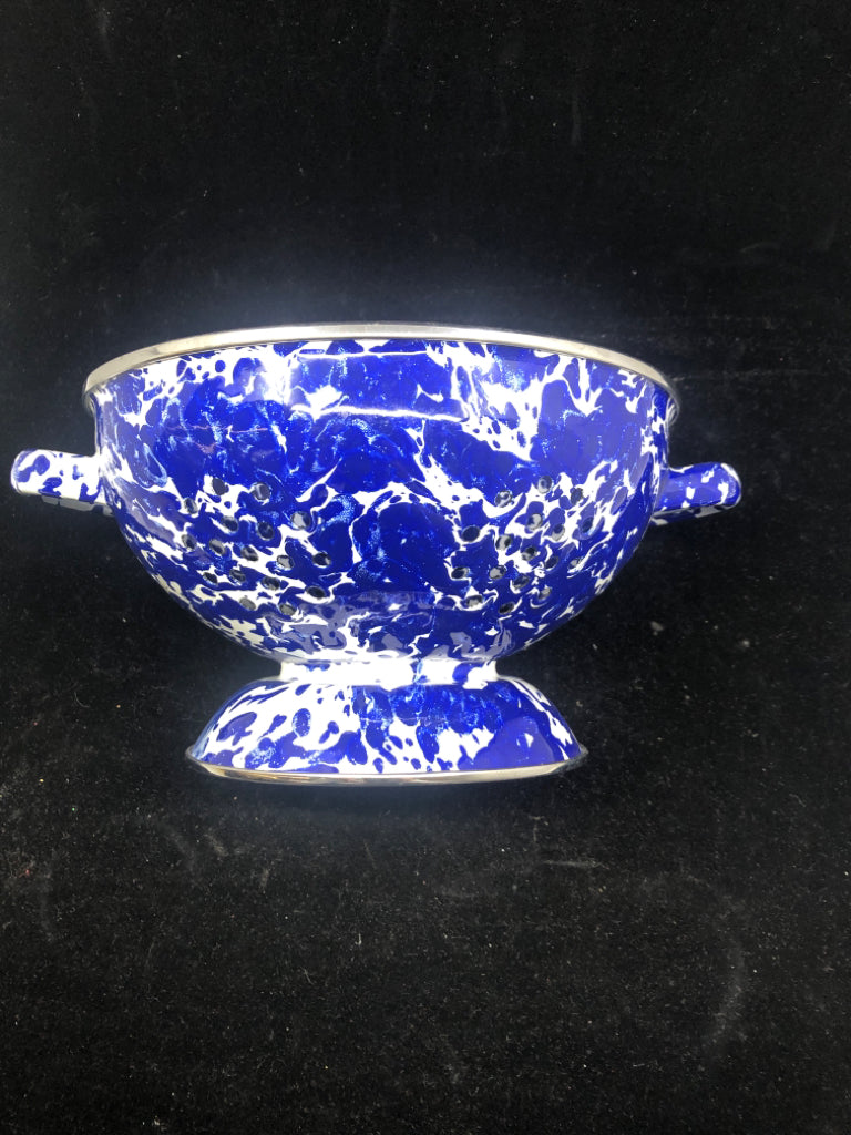 BLUE AND WHITE ENAMEL STRAINER.