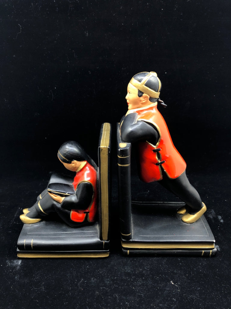 2PC VTG ABCO HOLLYWOOD REGENCY ASIAN STYLE BOY GIRL BOOKENDS.