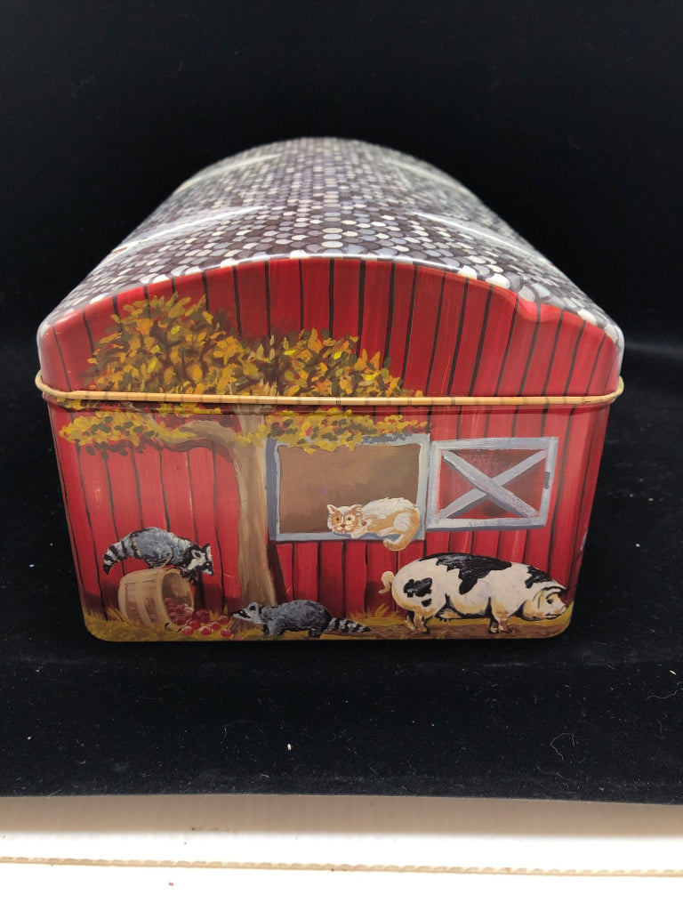 BARN SHAPED STORAGE TIN.