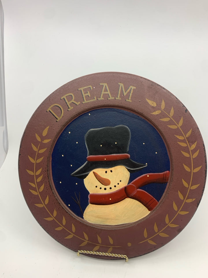 PRIMITIVE "DREAM" SNOWMAN PLATE.