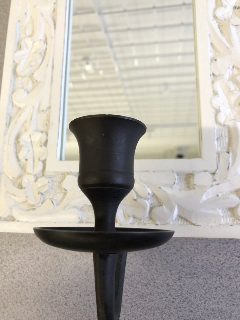 WHITE EMBOSSED MIRROR HANGING CANDLE HOLDER.