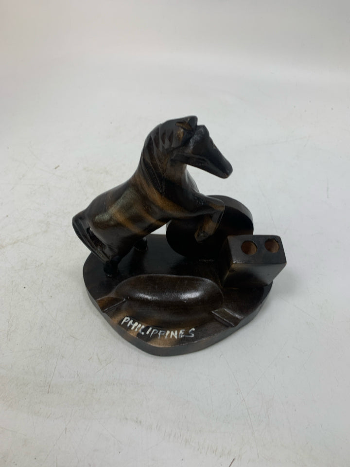 WOOD CARVED HORSE PHILIPPINES ASHTRAY.